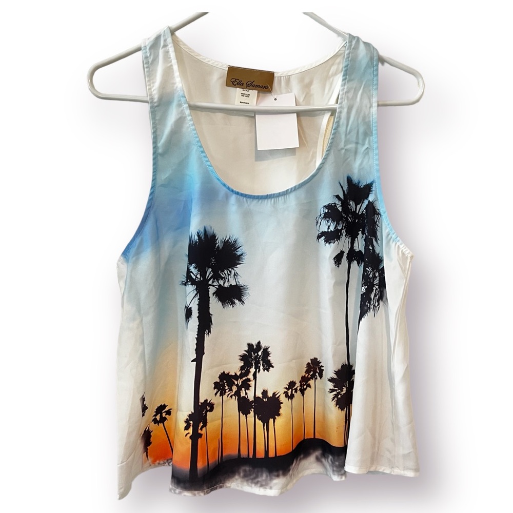 Ella Samani Tropical Palm Tree Beach graphic tank Sleeveless Top NWT Vacation